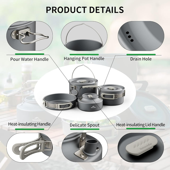 Naturehike Camping Topfset Geschirr Kochgeschirr Set Kochtopf für 2-7 Personen Zum Camping Outdoor W