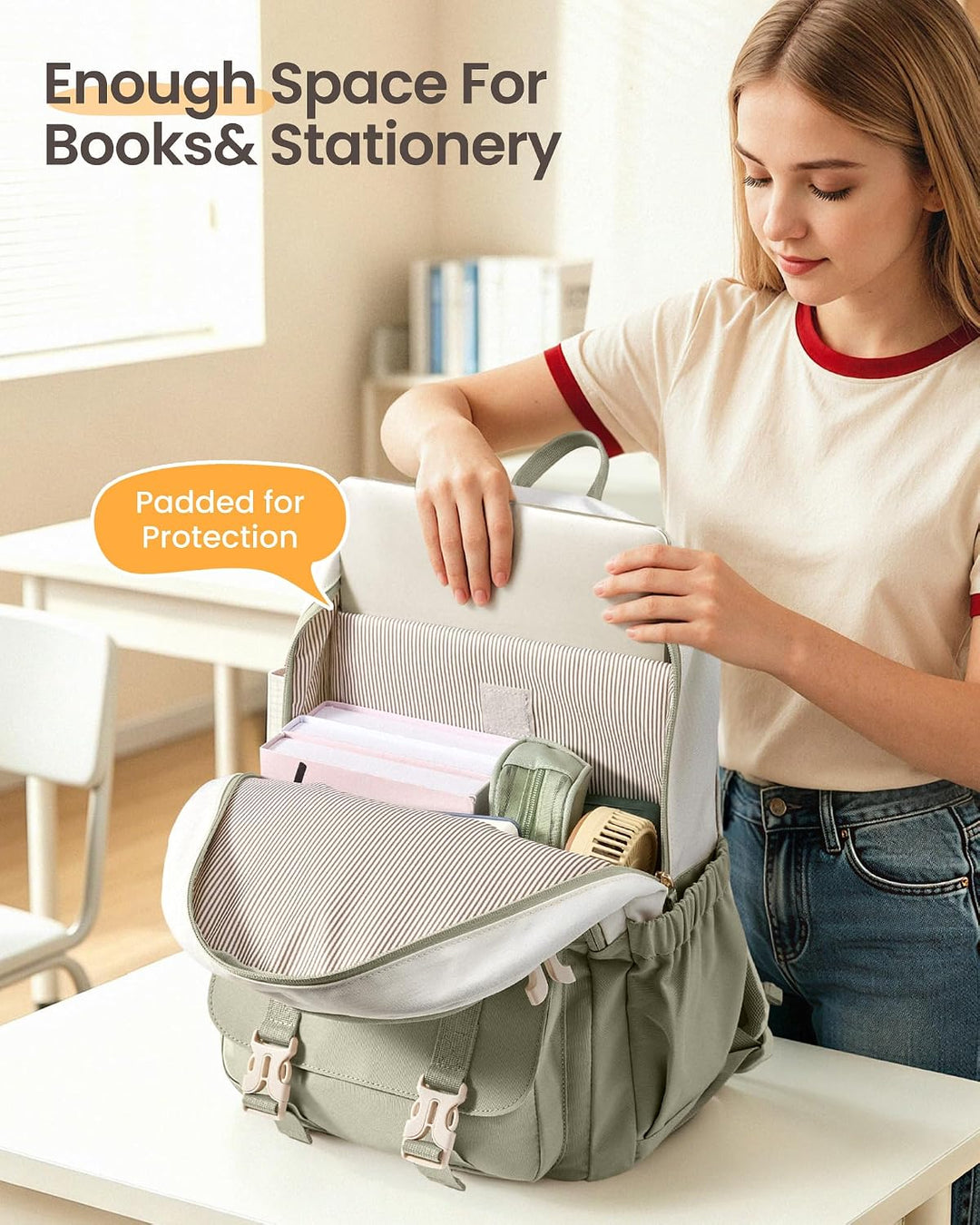 LOVEVOOK Schulrucksack Teenager Mädchen 10-18 Jahre, Rucksack Damen mit Grossem Flaschenfach, Multi-