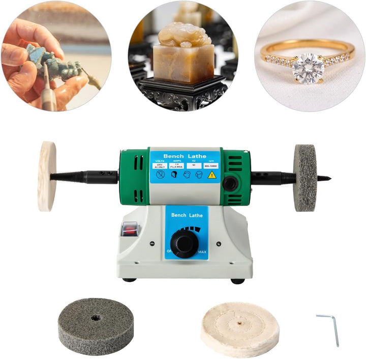 Tischpoliermaschine 320 W, 800–10.000 min⁻¹, mit 2 Stoff- und 2 Faserrädern – variable Polierschleif