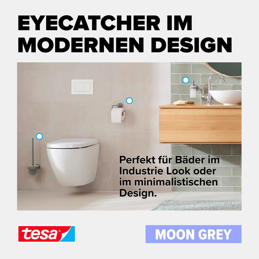 tesa MOON GREY Handtuchhalter 2-armig, matt grau, für Bad &amp; WC - für Bäder im Industrial Style und m