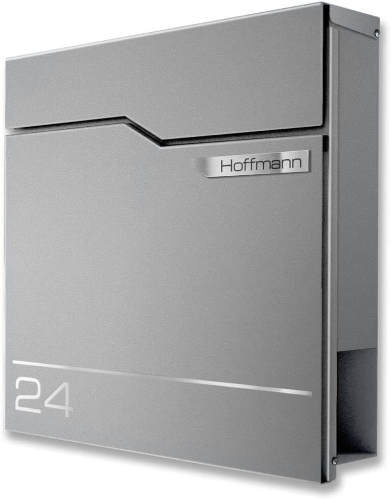Metzler Exklusiver Briefkasten in Graualuminium RAL 9007 Hoffmann - Wandbriefkasten in Grau mit V2A
