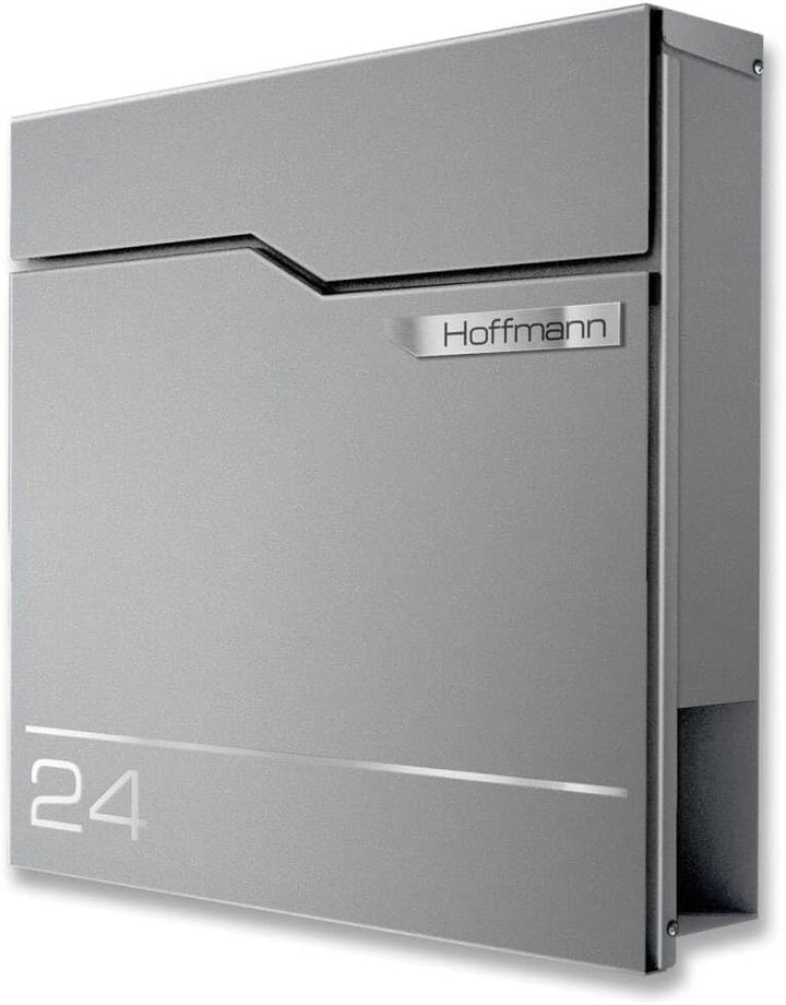 Metzler Exklusiver Briefkasten in Graualuminium RAL 9007 Hoffmann - Wandbriefkasten in Grau mit V2A