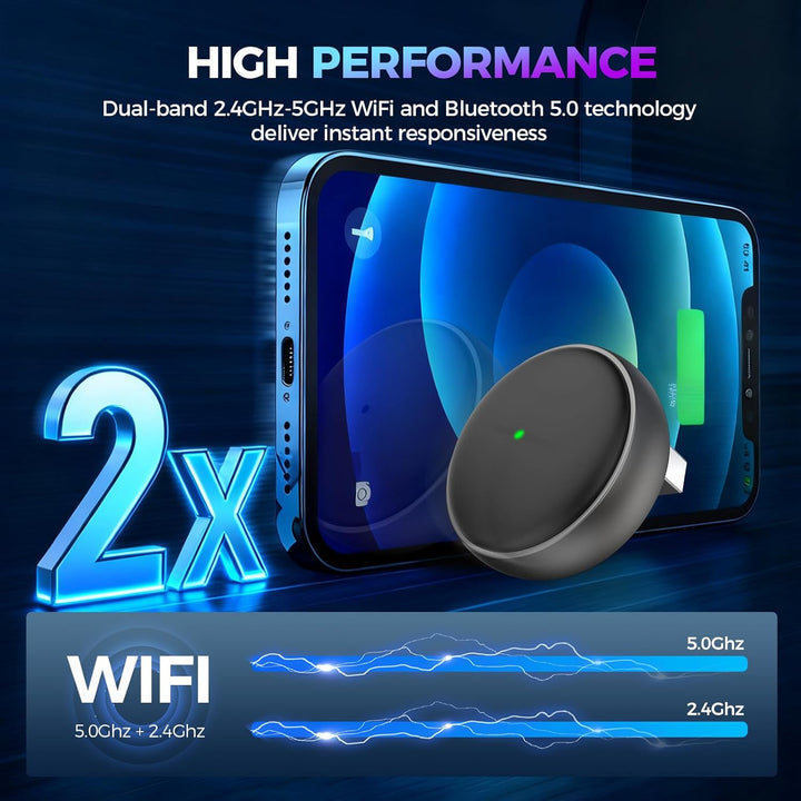 2026 Wireless Carplay & Android Auto Adapter 2-in-1, 2.4+5.0 GHz WiFi Android Auto Adapter, Plug and