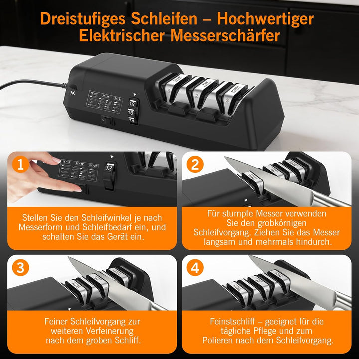 Elektrisch Messerschleifer mit Einstellbarem Winkel 12–22° für Küchenmesser