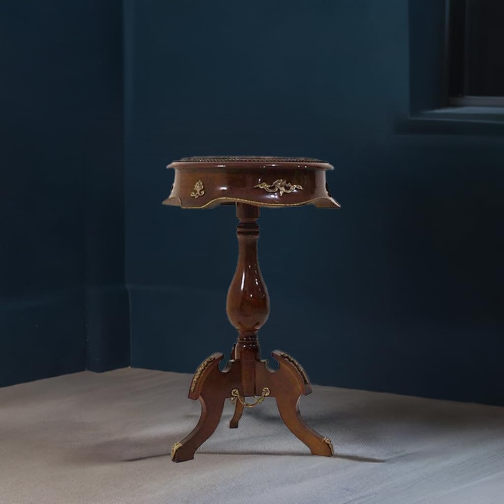 MACE-Brown Barock Beistelltisch mit Platte surafce Marmor handgefertigt aus Massivholz in Einer rund