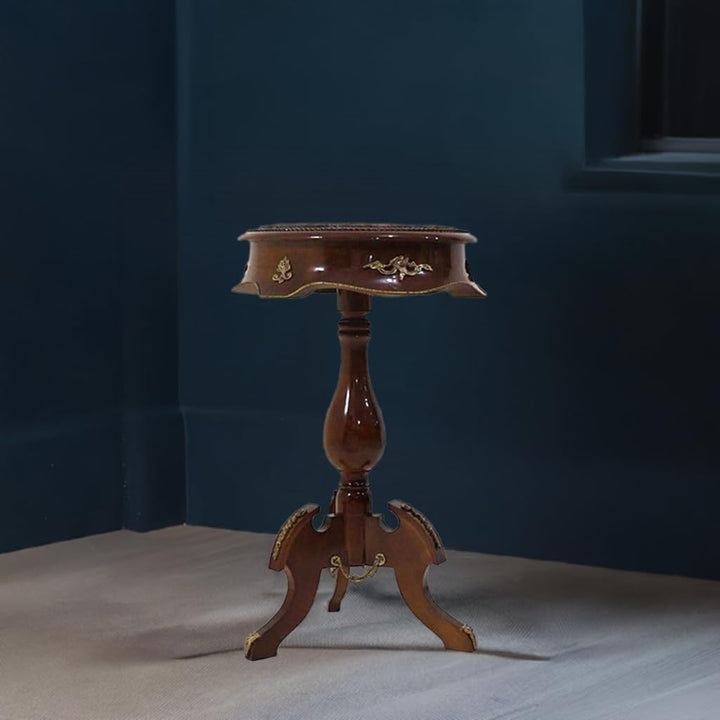MACE-Brown Barock Beistelltisch mit Platte surafce Marmor handgefertigt aus Massivholz in Einer rund