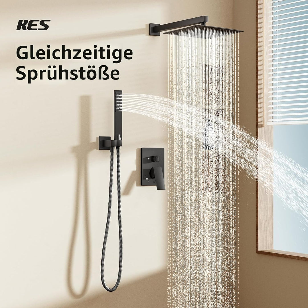 KES Duschset Duschkopf Regendusche Handbrause mit Duschkopfhalterung Duschschlauch Ventilkörper Dusc