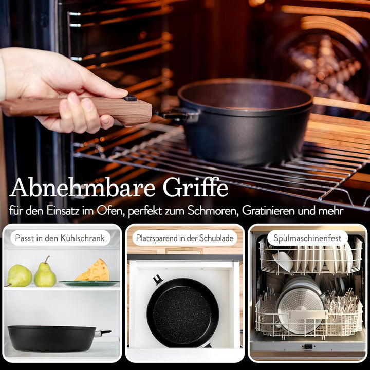 Topfset & Pfannenset Induktion [Antihaft Granit-Beschichtung] - Kochset mit abnehmbaren Griffen [Pla