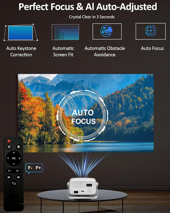 【Offiziell Lizenziertes Netflix & Autofokus】 Mini-Projektor mit WLAN und Bluetooth, 270°-Drehung, ge