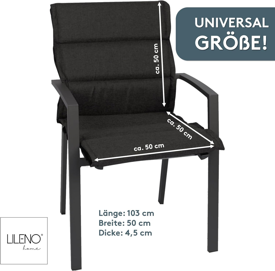 LILENO HOME Gartenstuhl Auflagen als [2er Set - Niedriglehner] in Anthrazit - Bequeme Liegen als Sit
