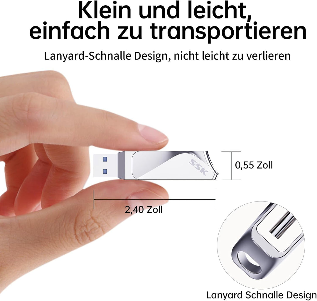 SSK 256GB USB C Flash Drive Dual Drive 2 in 1 OTG USB 3.2 + Type C Memory Stick Thumb Drive, Thunder