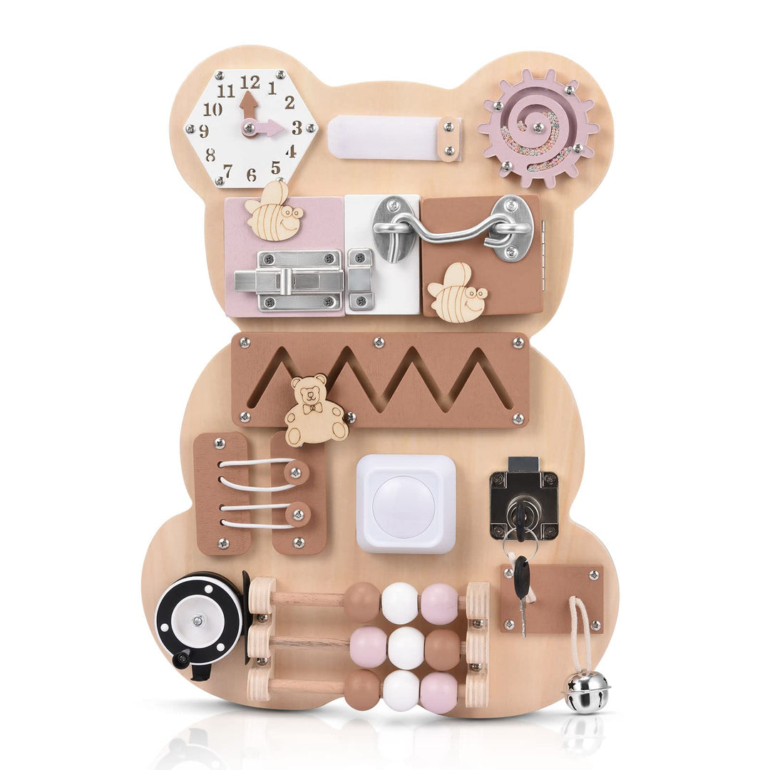 Montessori Busy Board, Motorikwand Sensorisches Spielbrett mit Schlüssel, Riegel, Uhr Erlernen, Hand