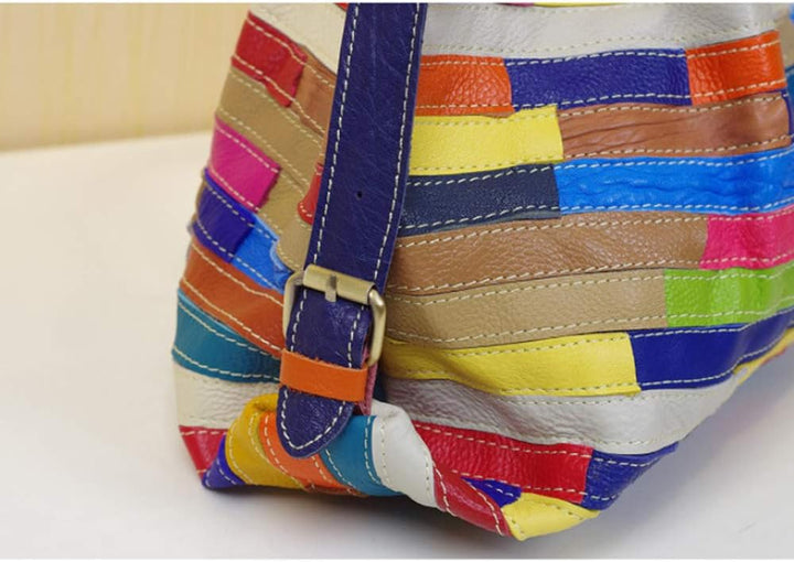 Segater® Damen Multicolor Einkaufstasche Echtes Leder Handtasche Bunte Patchwork Grosse Umhängetasch