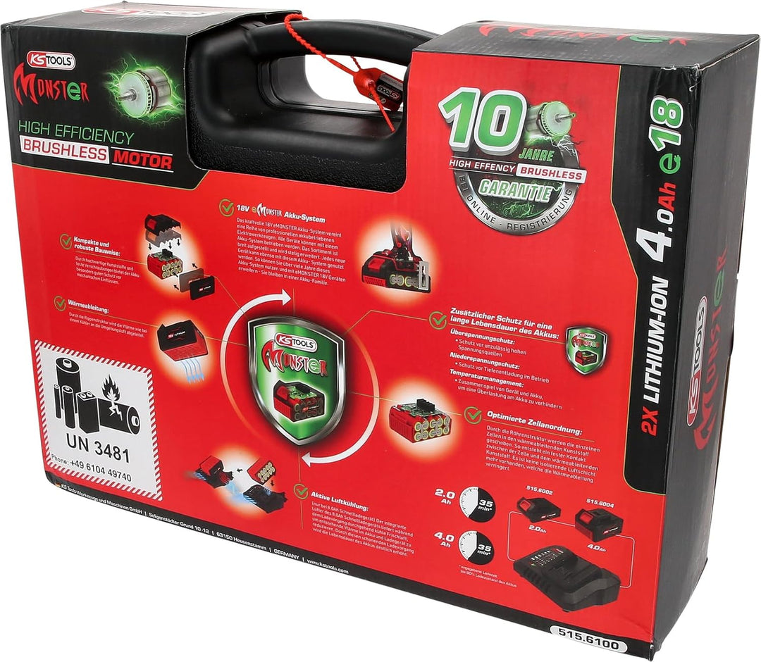 KS Tools 515.6100 eMONSTER 1/2“ Brushless-Akku-Schlag-Schrauber-Satz, 9-tlg