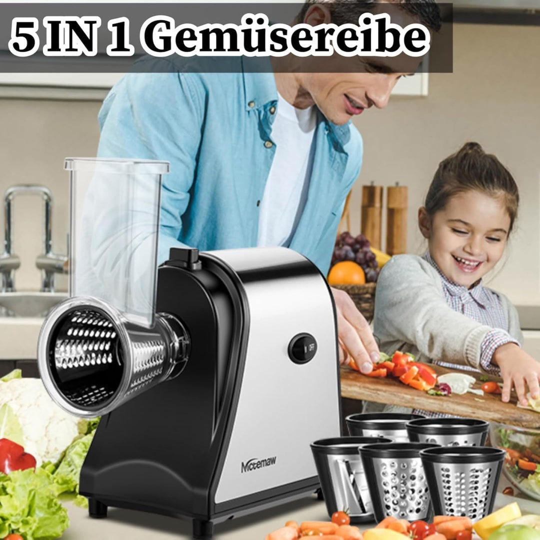 COOCHEER Gemüsehobel Elektrisch Edelstahl, 250W Multi Gemüseschneider Gemüsereibe Küchenreibe Gemüse