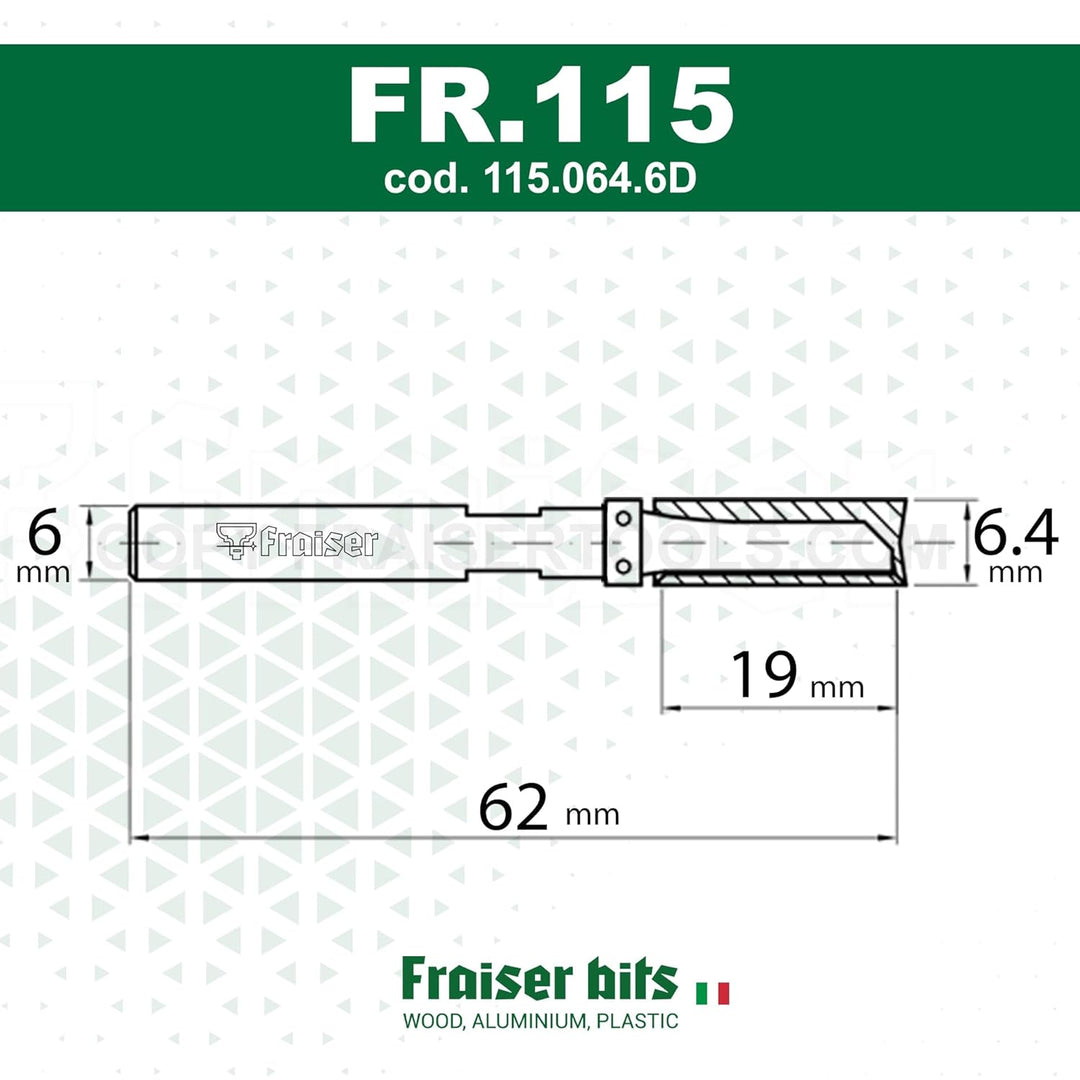 Fraiser Kopierfräser / Bündigfräser mit Kugellager unten – 6 mm Schaft, 6,4 mm Durchmesser, Präzisio