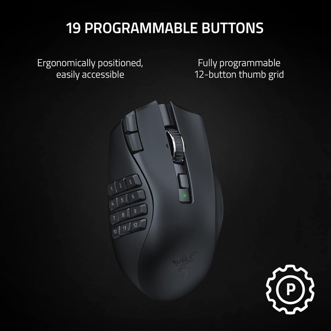 Razer Naga V2 HyperSpeed - Ergonomische Kabellose MMO Gaming Maus & Tartarus V2 - Gaming Keypad