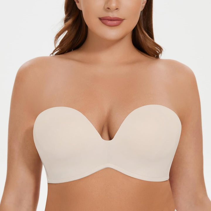 MELENECA Damen Ohne Bügel Gepolstert Anti-Rutsch Push Up Trägerloser BH 80D Sanddollar, 80D Sanddoll