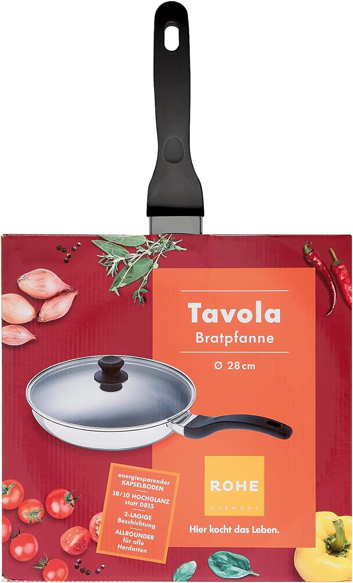 Rohe Germany 202041-28 Tavola Bratpfanne 28 cm, Pfanne inkl. Deckel, Edelstahl, 28 cm