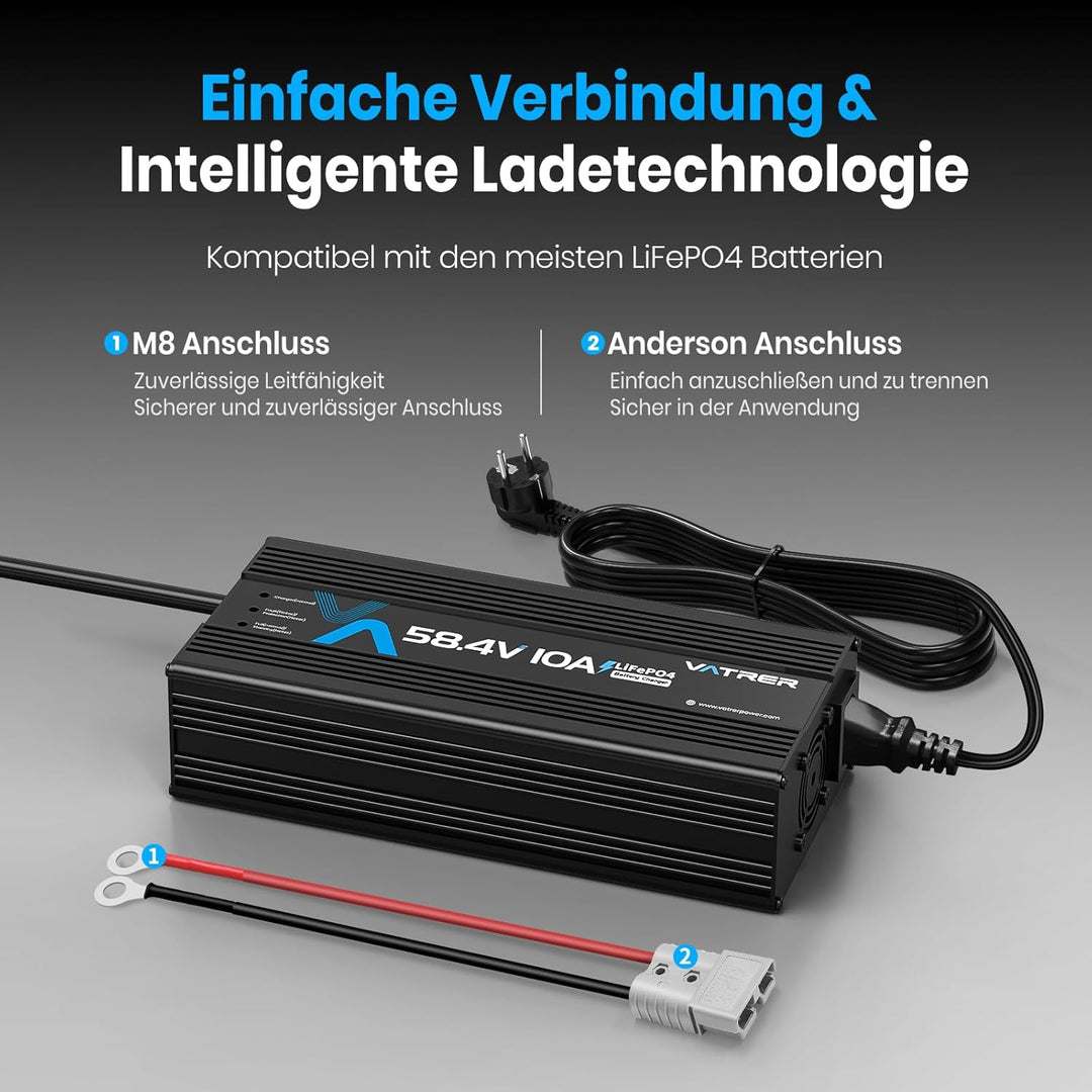 58.4V 10A LiFePO4 Ladegerät AC-DC Lithiumbatterieladegerät Mehrere Schutzfunktionen für 51.2V 48V Li
