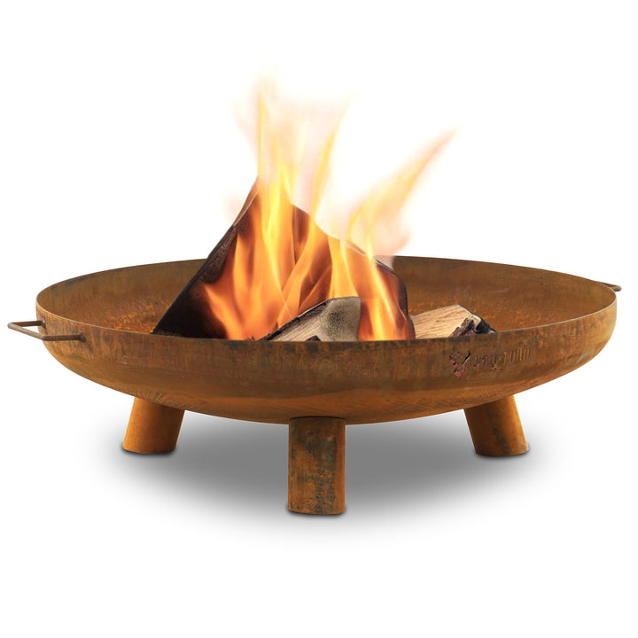 BBQ-Toro Feuerschale Ø 80 cm | Rostoptik | Outdoor Feuerstelle mit DREI Standbeinen und Zwei Griffen