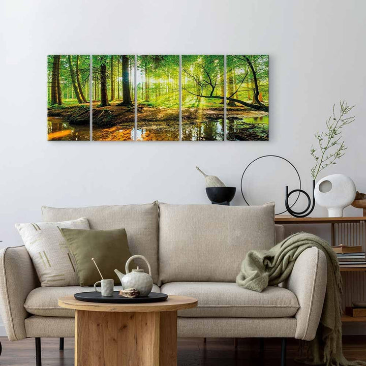 B&amp;D XXL - Akustikbild Akustikplatten Landschaft, 225x90 cm, 5-teilig, Büro Akustikbild PRO 225x90 cm