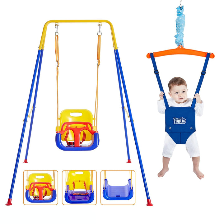FUNLIO 2-in-1 Schaukeln set und Baby Türhopser für Kleinkinder, Schaukelset für Kinder mit 4 Sandsäc
