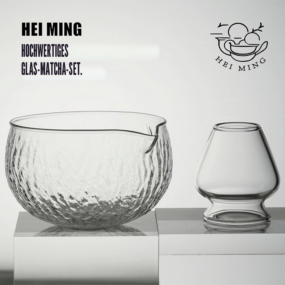HEI MING Matcha Set hat 8 Teile, Zeremonielles Matcha Tee Set, Glas Matcha Schale und handgemachter