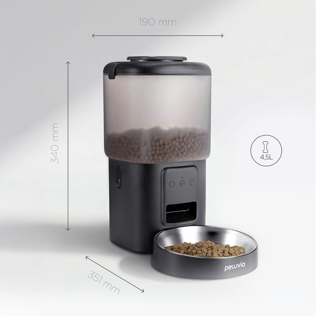 Crispy Wi-Fi Katzenfutterautomat mit App und WLAN, Portionskontrolle und Timer, Edelstahl-Napf, Batt