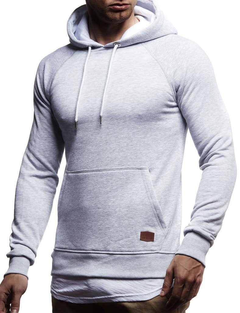 Leif Nelson Herren Kapuzenpullover Slim Fit Baumwolle-Anteil Moderner weisser Herren Hoodie-Sweatshi