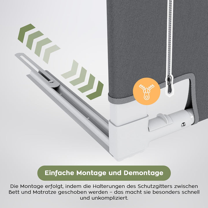 TULANO Cover 48 | Bettgitter 180 cm Bettschutzgitter Kinderbettgitter für Kinder | Klappbar | Geeign