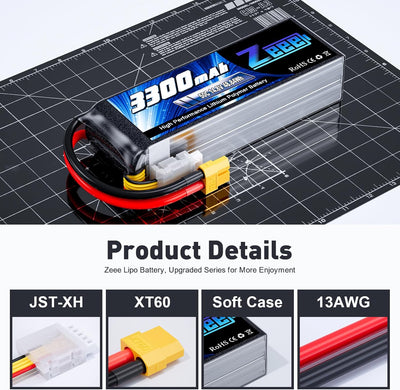 Zeee 4S Lipo Akku 14,8V 50C 3300mAh RC Batterie mit XT60 Stecker für RC Auto Truck Flugzeug Heilikop