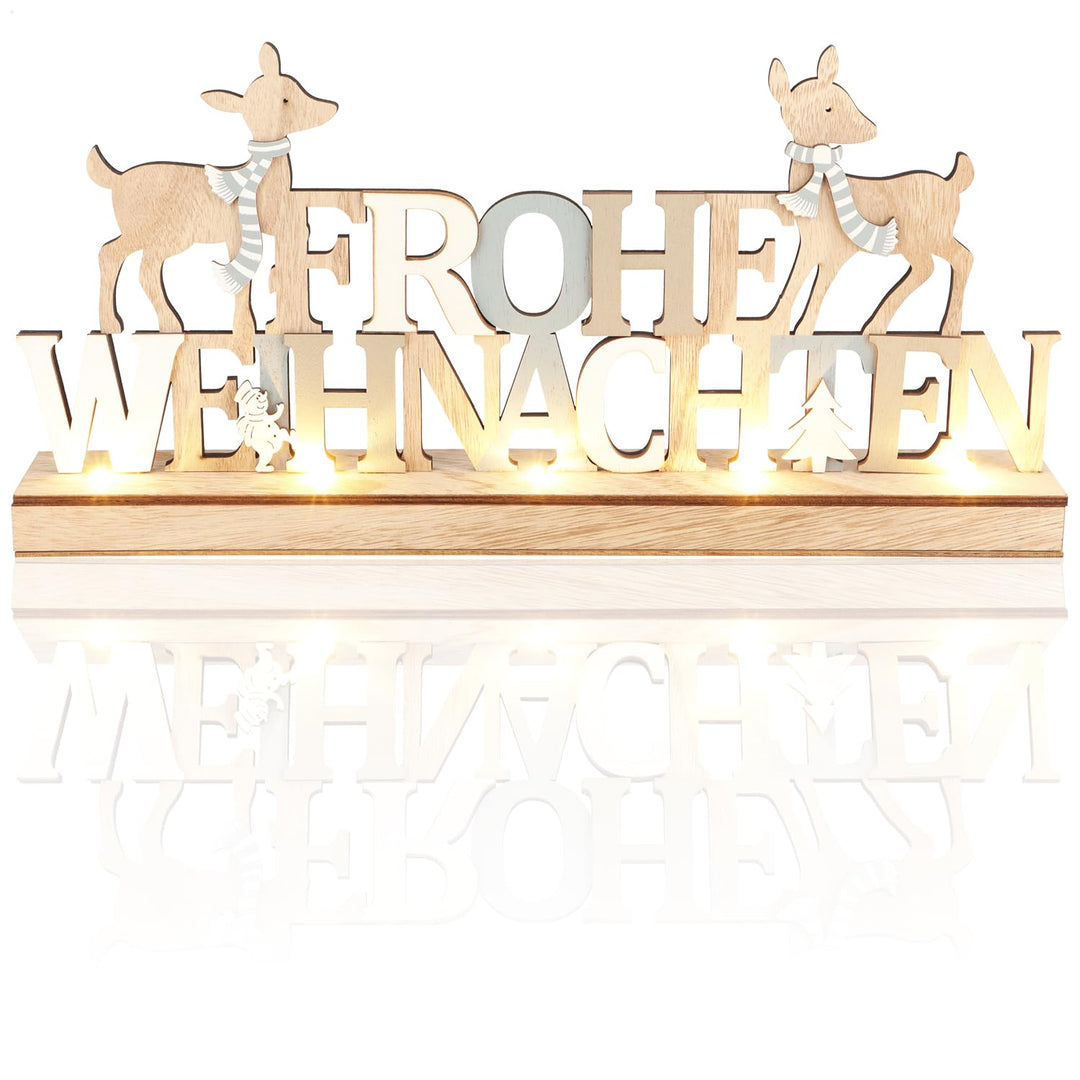 COM-FOUR® LED Deko Aufsteller aus Holz - beleuchteter Schriftzug auf Holzsockel - Deko-Schriftzug zu