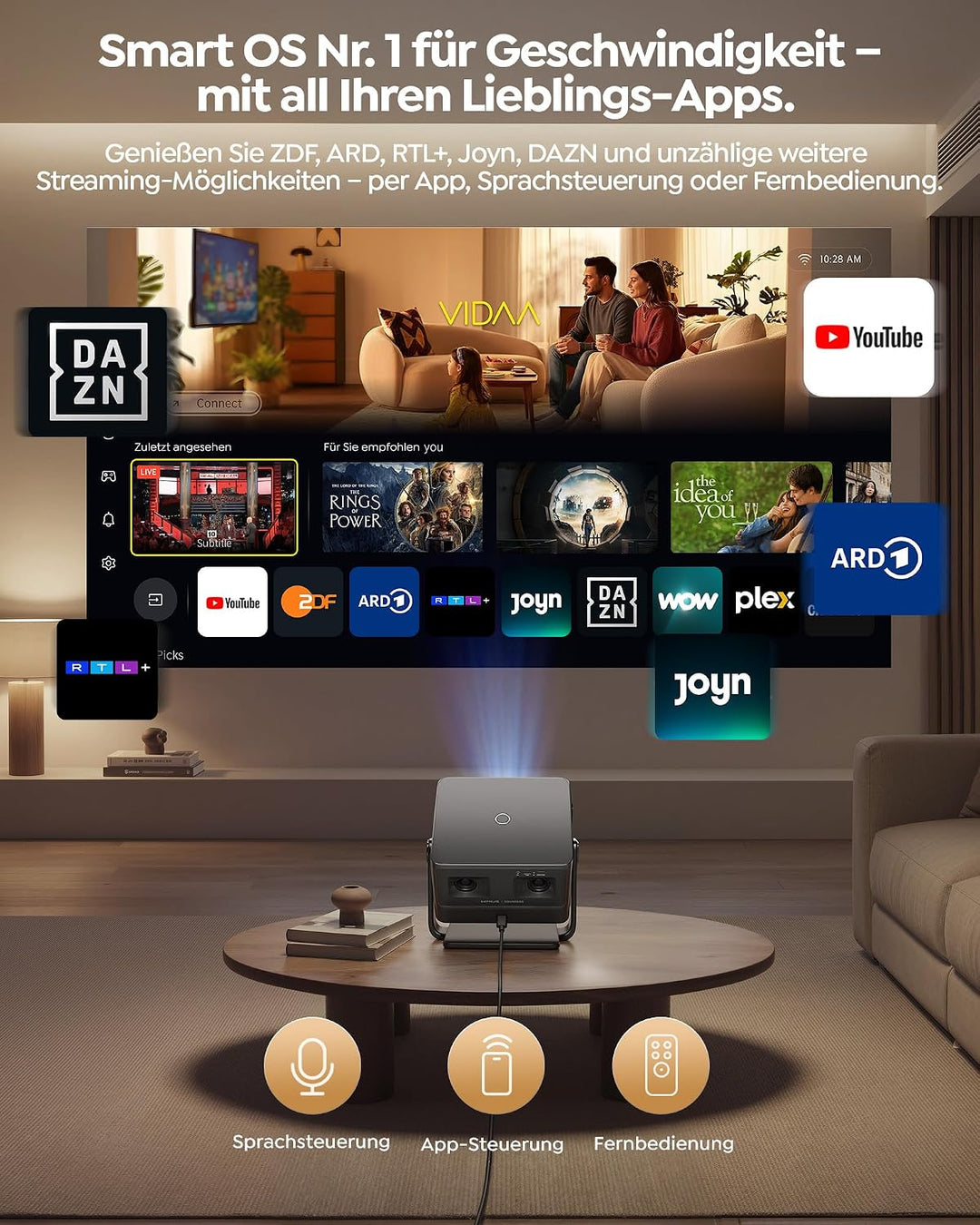 Beamer 4K mit VIDAA OS [2500 ANSI |56W Dolby Audio] FHD 1080P Outdoor Beamer Vollautomatische Einric