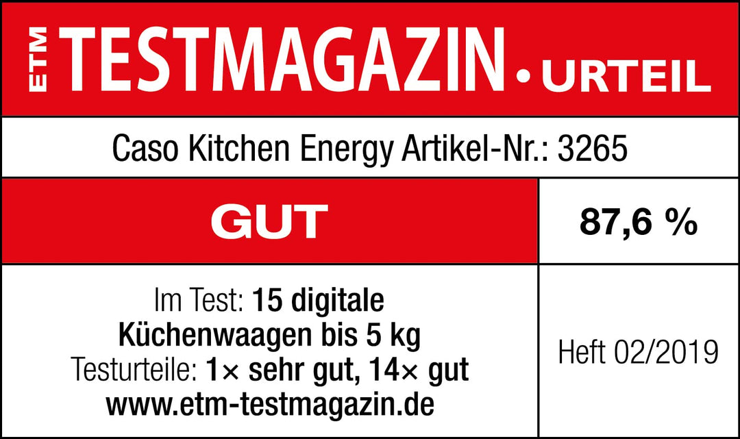 CASO Kitchen Energy Design Küchenwaage, Testsieger Haus & Garten Test, batterielose Nutzung durch ki