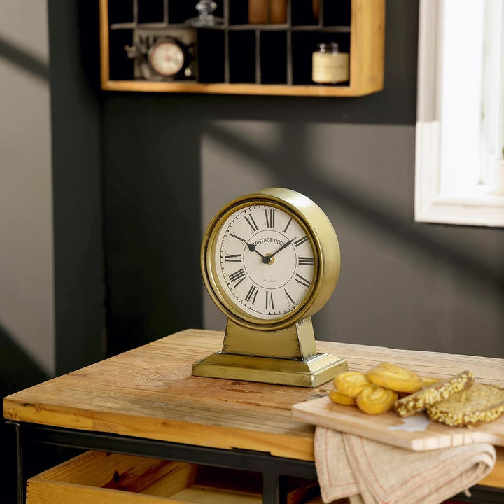 NIKKY HOME Vintage Gold Kaminuhr, geräuschlos, Nicht tickend, batteriebetrieben, rustikal, Tisch-, S