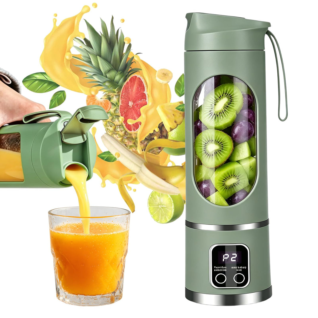 Tragbarer Mixer 450ml, wiederaufladbarer Mini-Standmixer mit LED-Display und 12 Klingen, kompakter S