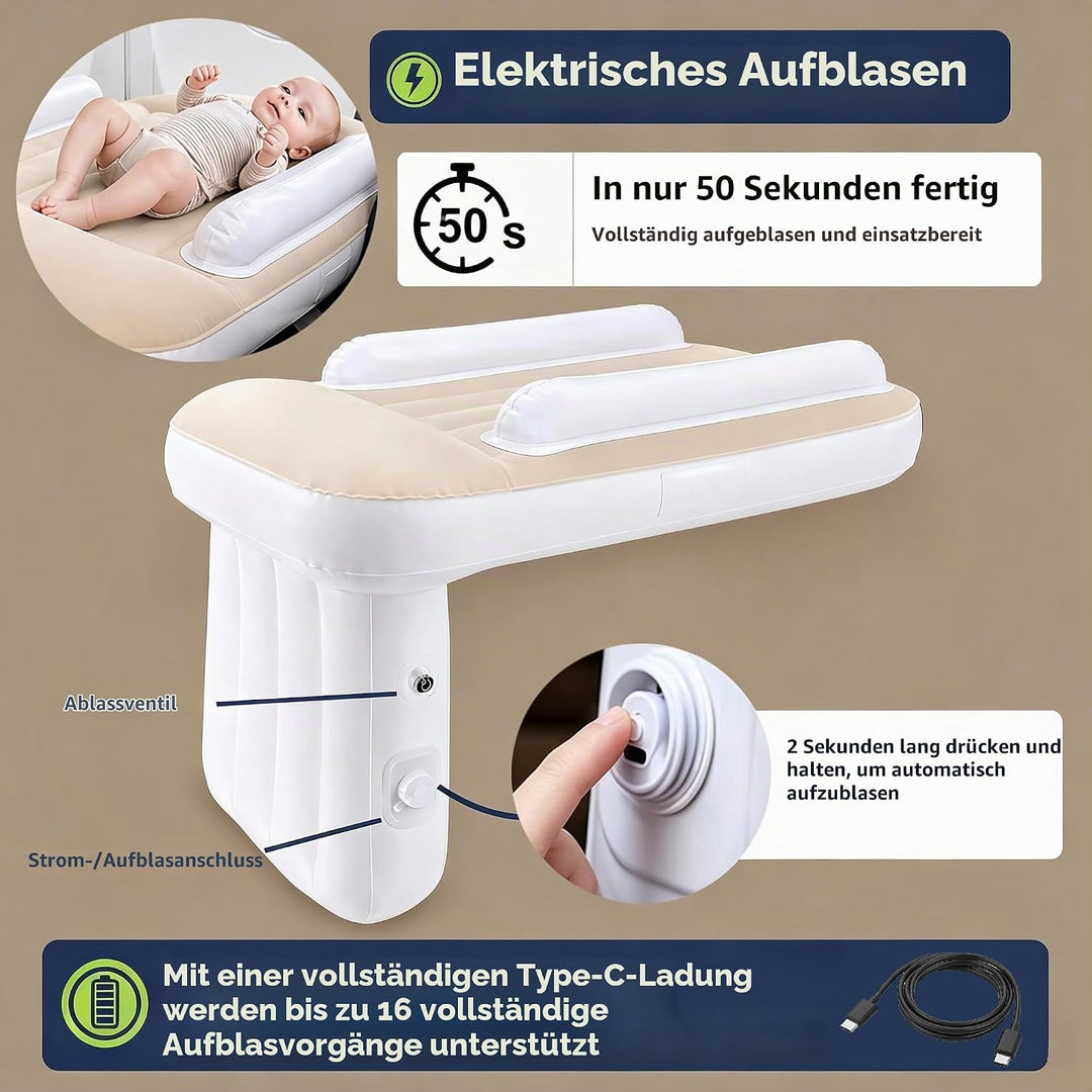 Tragbares Baby Reisebett, Elektrisch Selbstaufblasend, Kompakt &amp; Tragbar, Flugzeugbett für Kleinkind