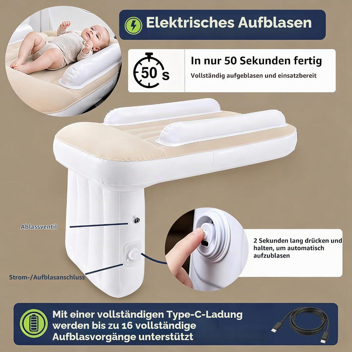 Tragbares Baby Reisebett, Elektrisch Selbstaufblasend, Kompakt &amp; Tragbar, Flugzeugbett für Kleinkind