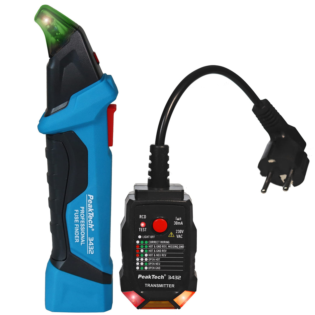 PeakTech 3432 Sicherungsfinder / Stromkreisfinder mit Steckdosentester für 230V Schuko, kontaktlose