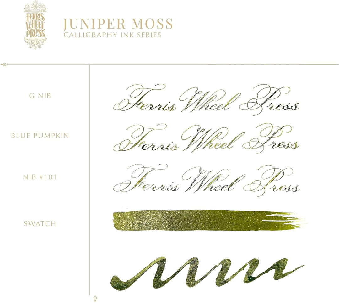 Ferris Wheel Press Calligraphy Ink | Moss green with gold shimmer | 28ml, Moss green with gold shimm