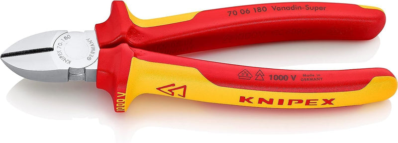 Knipex Seitenschneider verchromt, isoliert mit Mehrkomponenten-Hüllen, VDE-geprüft 180 mm 70 06 180