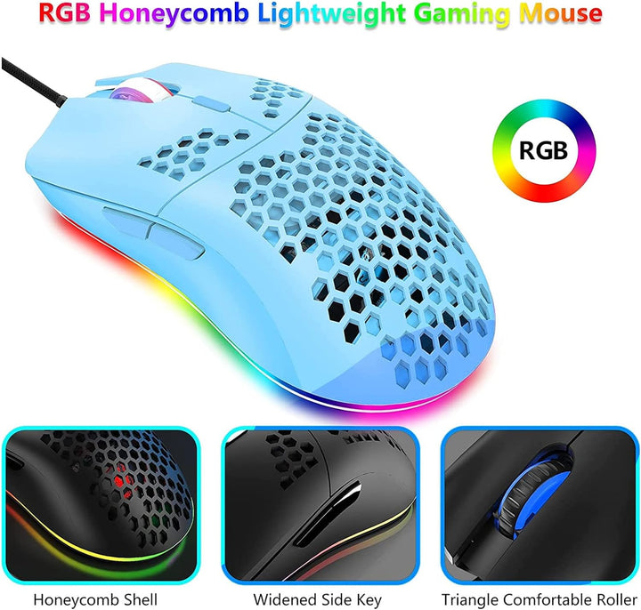 Tastatur und Maus Gaming Set, 68 Tasten Blauer Schalter 60% Mini Eisblaue Backlit Mechanische Tastat