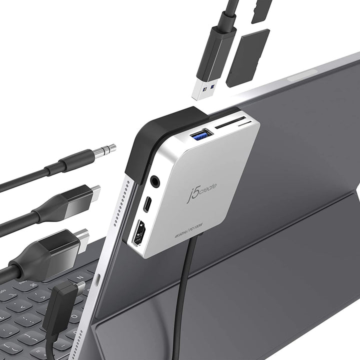 j5create USB C Hub- 6-in-1 Reise-Dockingstation mit HDMI 4K@60Hz, USB C 100W PD-Ladegerät und USB A