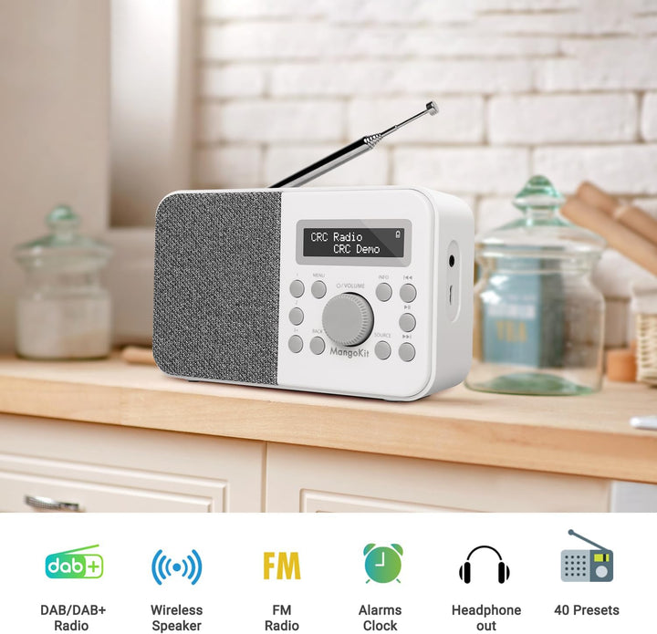 MangoKit PR2S Tragbares DAB+ Digitalradio,Küchen-FM-Radio,Bluetooth-Lautsprecher,Persönliches DAB-Ra