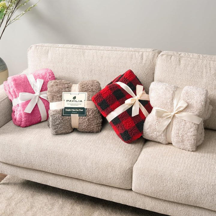 PAVILIA Flauschige Sherpa-Überwurfdecke für Couch-Sofa | Plüsch-Zottel-Fleecedecke | weich, flauschi