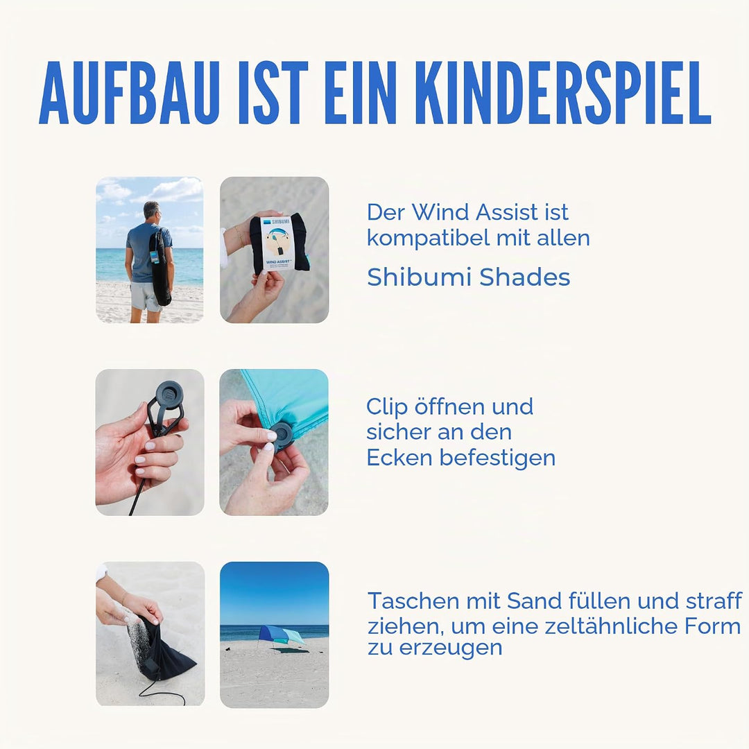 Shibumi Wind Assist, Ihr Shibumi Shade® Strandüberdachungszubehör, das bei weniger als idealen Windb
