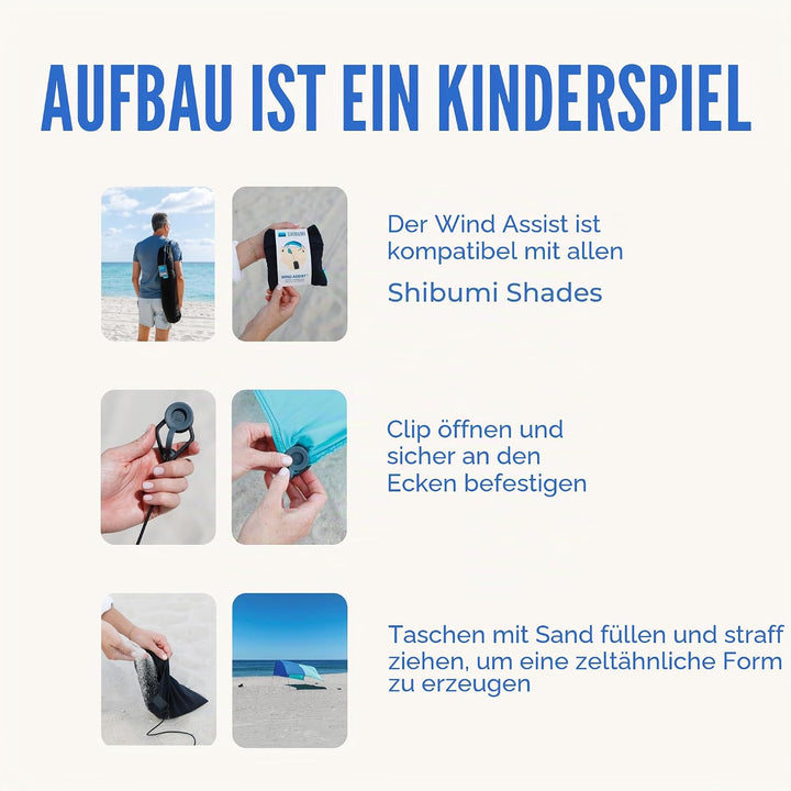Shibumi Wind Assist, Ihr Shibumi Shade® Strandüberdachungszubehör, das bei weniger als idealen Windb