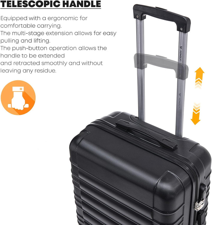 Koffer Suitcase XL Schwarz, Trolley Reisekoffer, Rollkoffer Handgepäck mit 4 Rollen 360°, Hartschale