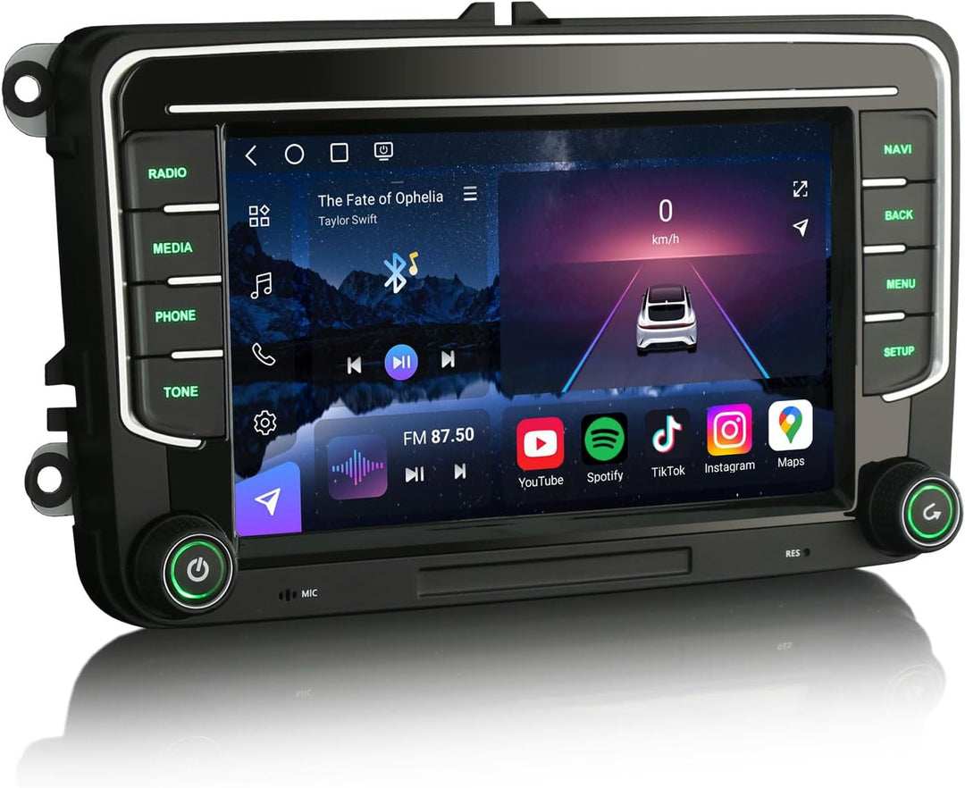 Erisin 7 Zoll 8-Kern 8GB+128GB Android 14 Autoradio Bluetooth GPS Navi für VW Golf 5 Golf 6 Passat B